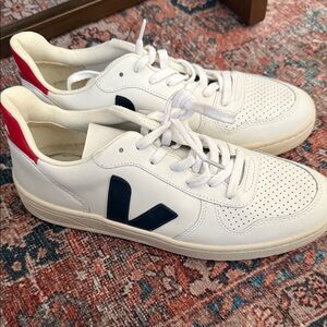 Veja Women's White Sneakers with Black and Red Accents
